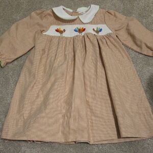 Petit Ami Smocked Long-Sleeve Dress with Turkeys